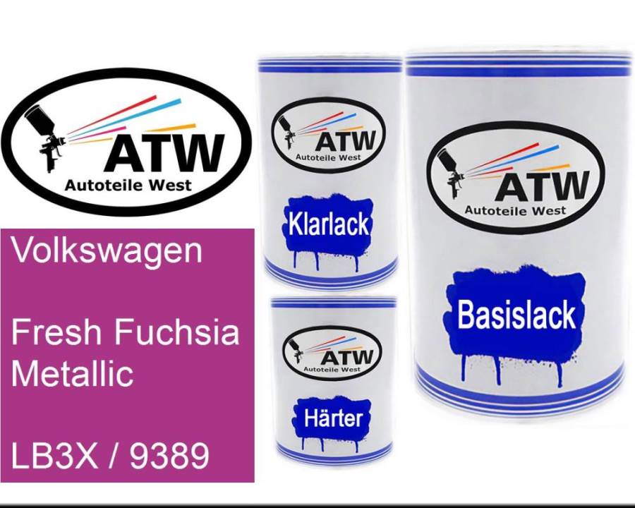 Volkswagen, Fresh Fuchsia Metallic, LB3X / 9389: 500ml Lackdose + 500ml Klarlack + 250ml Härter - Set, von ATW Autoteile West.